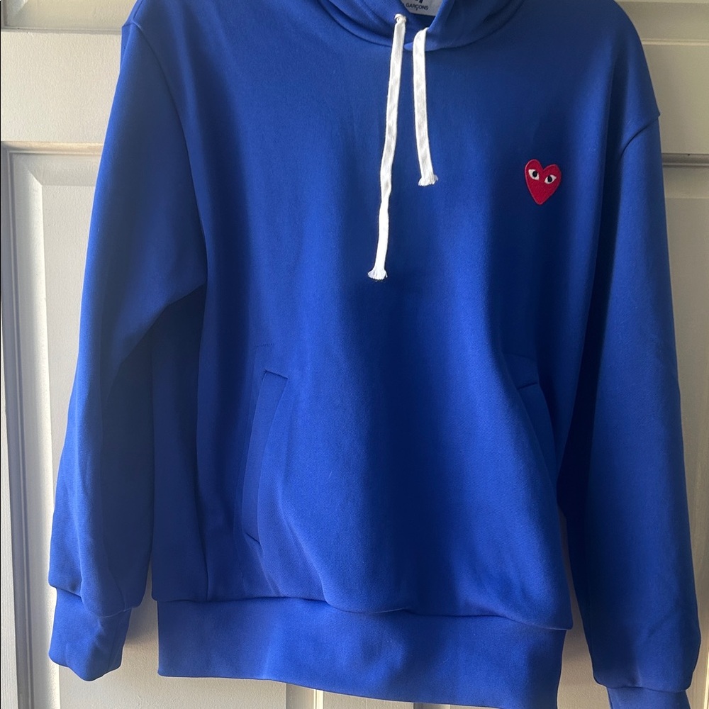 Comme des Garcons PLAY Royal Blue Hoodie with Red Heart Patch